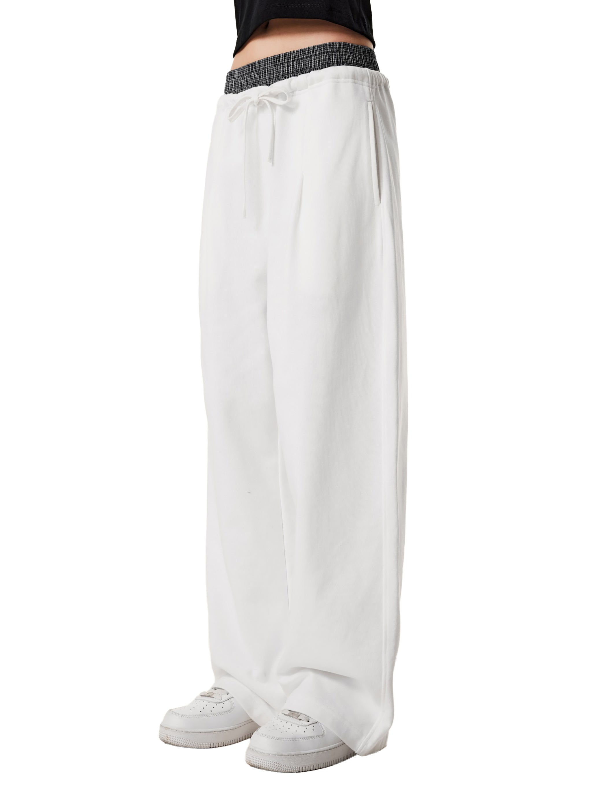 Plaid Contrast Waist Pants